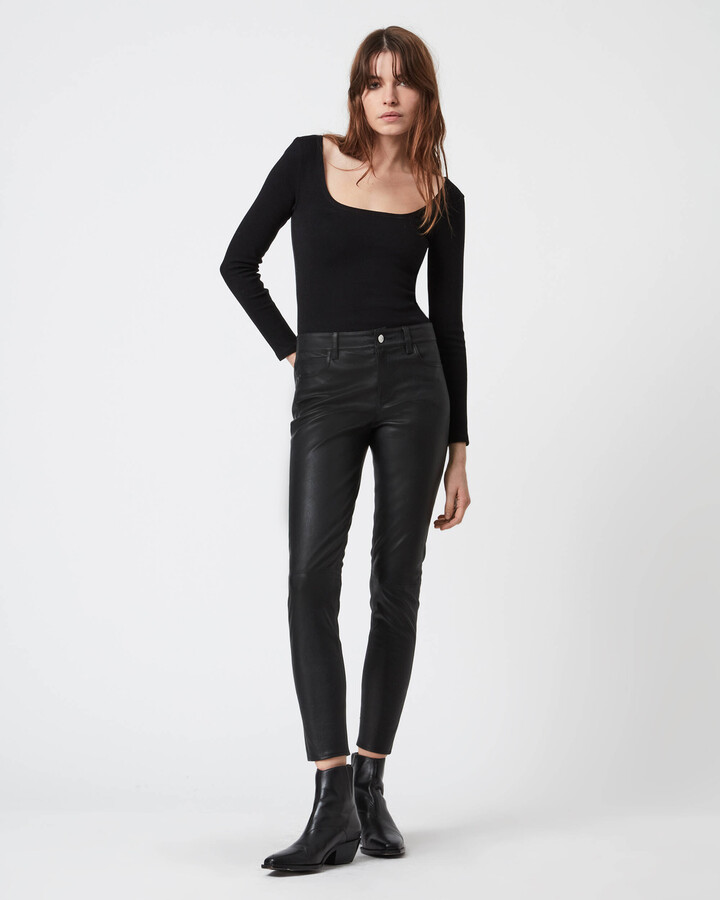 AllSaints Ina Mid-Rise Leather Pants - Black - ShopStyle