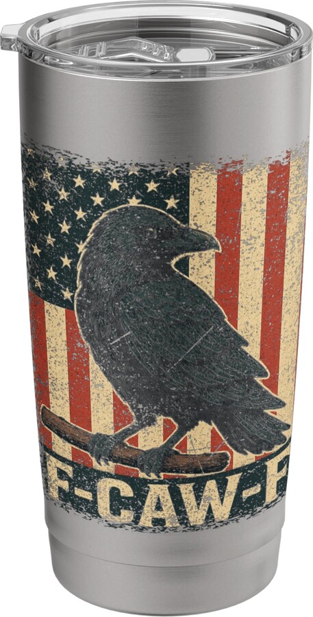 Gothic Raven Crow Halloween USA Flag Graphic Tee F-CAW Gothic Raven Dark Crow Vintage American Flag Patriotic Stainless Steel Insulated Tumbler