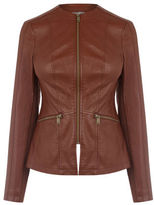 womens brown faux leather jacket - ShopStyle