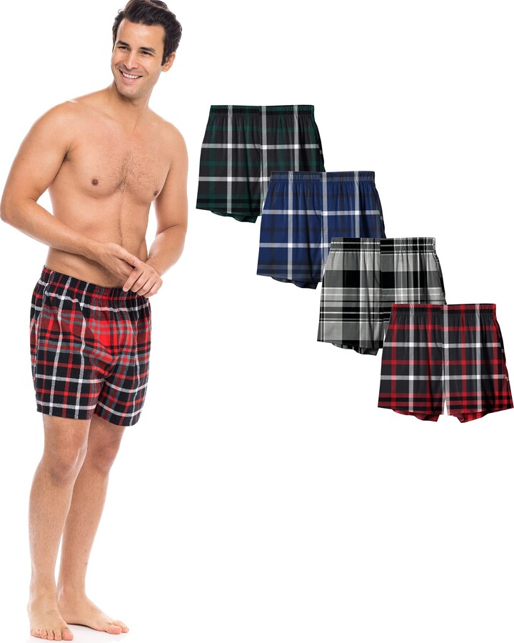 Andrew Scott Men's 4 Pack Cotton Flannel Super Soft Woven Boxer Shorts