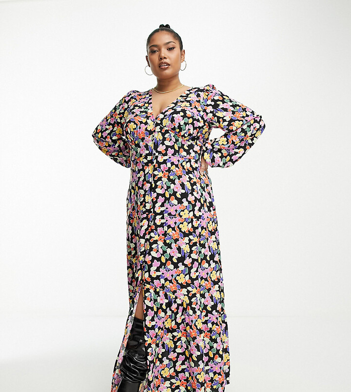 Vila Curve tiered button front maxi dress in floral print - ShopStyle