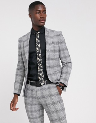 Moss Bros suit jacket black and white check - ShopStyle