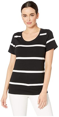 Pendleton Short Sleeve Pima Stripe Tee (Black Stripe) Women's Clothing