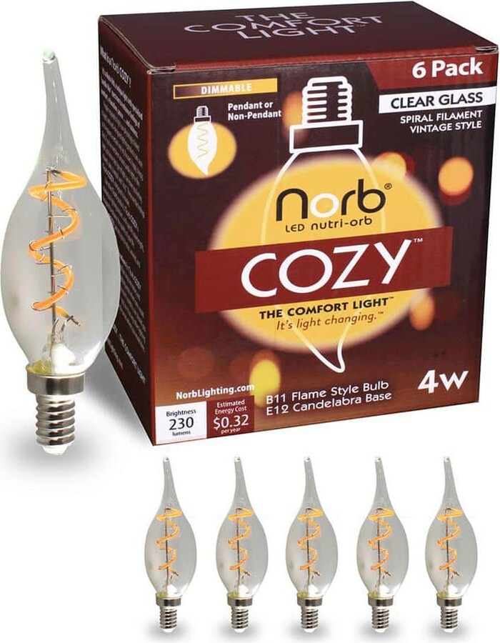 Elecwish NorbCOZY 4W Equivalent Clear B11 Dimmable Warm White (Less Than 2700K) Spiral Edison LED Light Bulb (6-Pack)