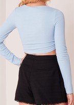 Thumbnail for your product : Missy Empire Laura Blue Long Sleeve Lace Up Crop Top