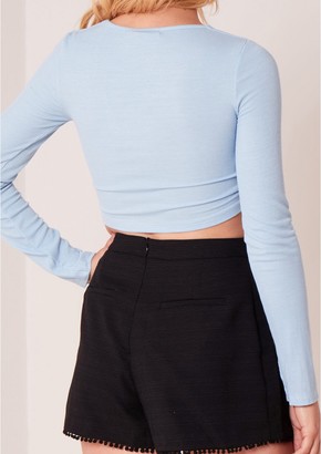 Missy Empire Laura Blue Long Sleeve Lace Up Crop Top