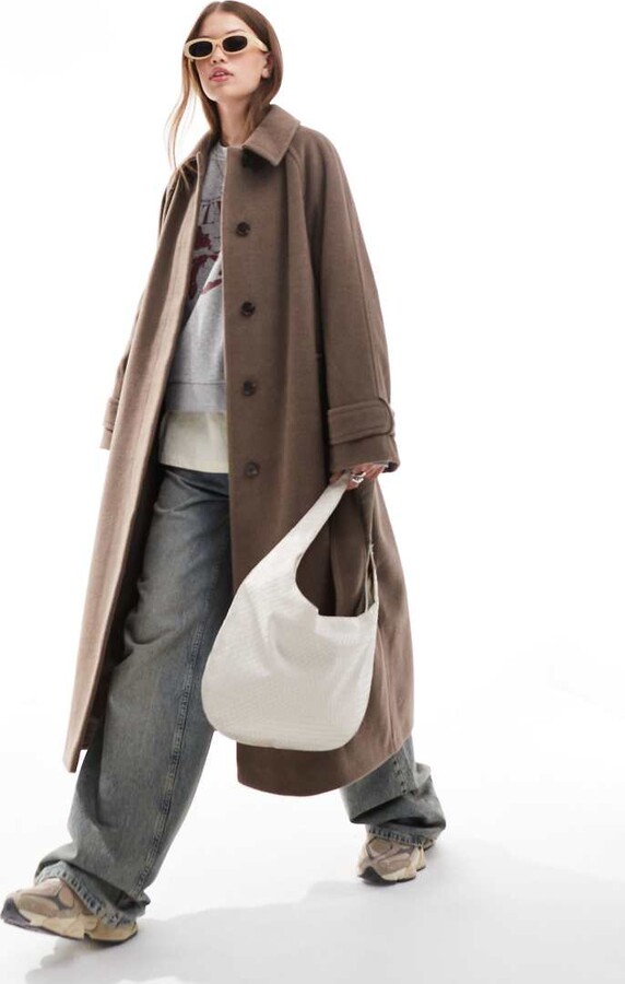 ASOS DESIGN brushed formal top collar longline coat in mushroom
