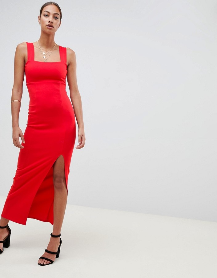 red maxi dress thigh split