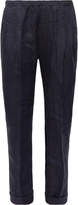 Thumbnail for your product : Rubinacci - Tapered Pleated Herringbone Linen Drawstring Trousers - Men - Blue