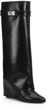Givenchy Shark Lock Knee-High Leather Wedge Boots