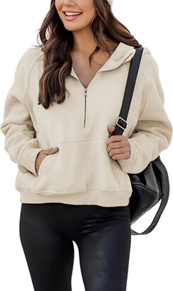 Bianstore Women's Cropped Hoodies Half Zip Up Hooded Sweatshirt Jacket  Casual Workout Pullover Tops with Pocket Thumb Hole (White-M) at   Women's Clothing store