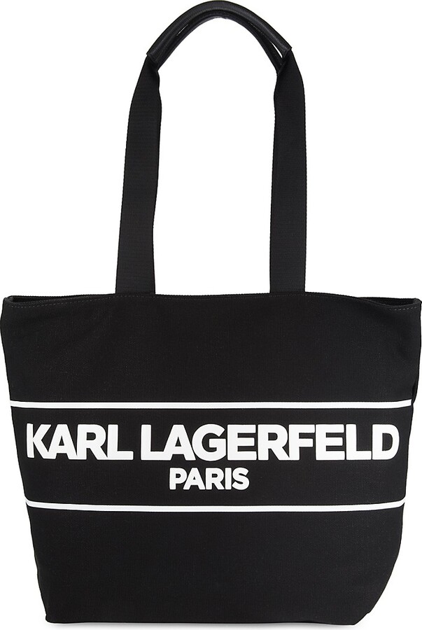 Karl Lagerfeld Paris Black TAXI KRISTEN Logo Print Canvas Tote Bag - Foto 9