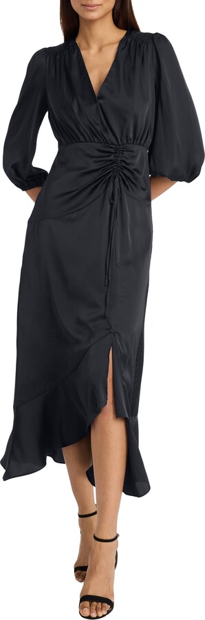 DONNA MORGAN FOR MAGGY Three-Quarter Sleeve Faux Wrap Midi Dress