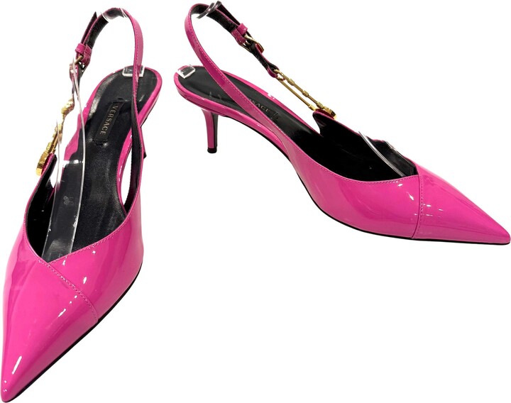 Versace Medusa Pink Patent Leather Slingback Pumps Size 39