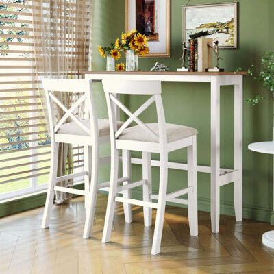 Gracie Oaks 3- Piece Rectangular Wood Bar Height Dining Set