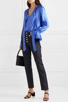 Thumbnail for your product : Saloni Lauren Pussy-bow Silk-satin Jacquard Blouse - Cobalt blue