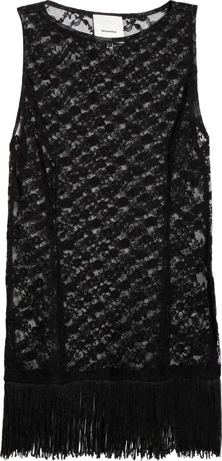 Reformation Gabrielle Fringe Hem Open Knit Top