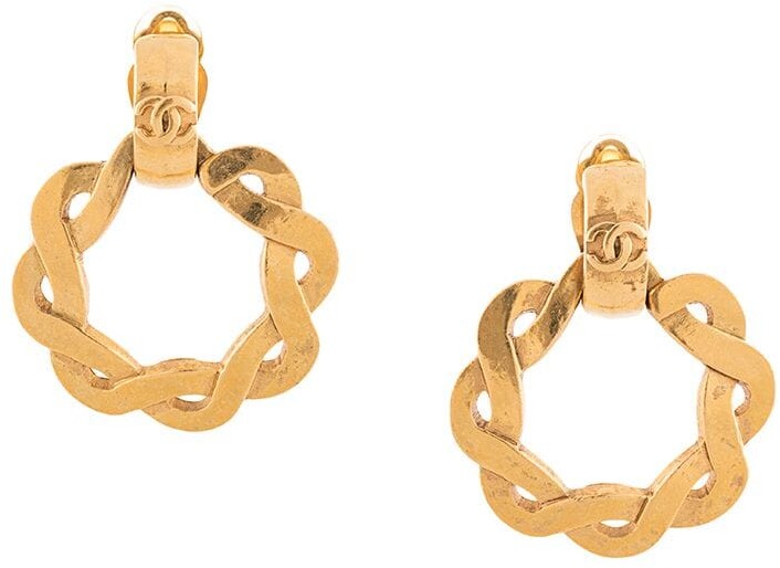 Chanel Pre Owned 1997 CC twisted hoop earrings - ShopStyle