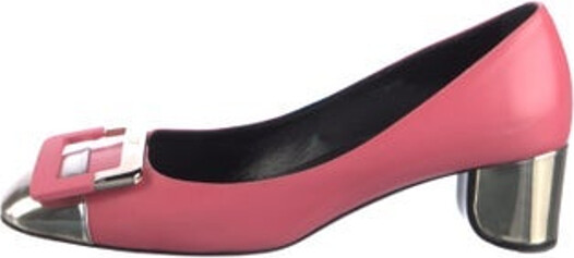 Roger Vivier Leather Pumps Pink Colorblock Pattern Square-Toes Includes Dust Bag Designer