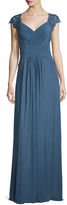 Thumbnail for your product : La Femme Cap-Sleeve Ruched Chiffon Gown