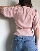 Thumbnail for your product : Miss Selfridge puff sleeve wrap front blouse in pink