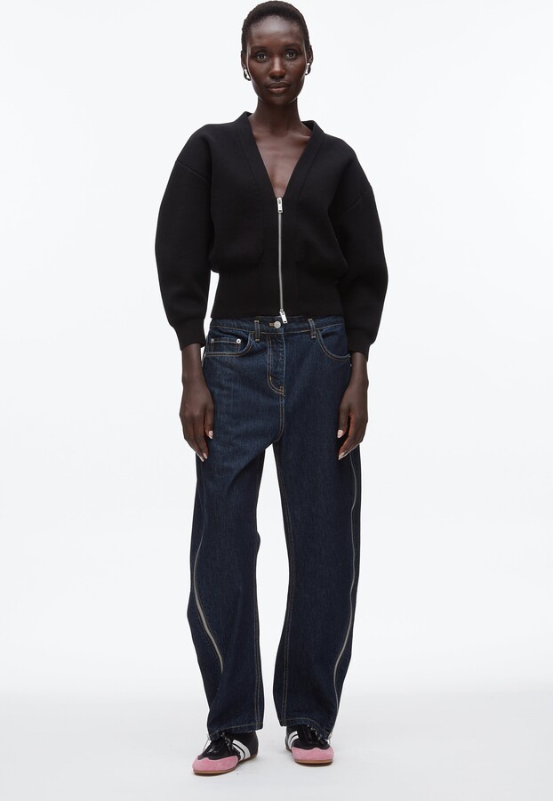 Round Sleeve Zip Cardigan in BLACK