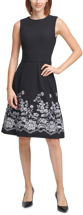 Calvin Klein Floral-Embroidered Dress - ShopStyle