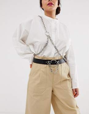 ASOS Design DESIGN chain and ring waist belt with cross body chain harness detail