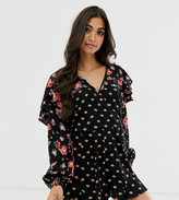 Thumbnail for your product : ASOS Petite DESIGN Petite mixed floral romper with ruffle sleeve