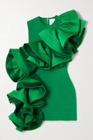 Thumbnail for your product : AZ Factory Asymmetric Recycled Duchesse Satin-trimmed Ruffled Stretch-knit Top - Green