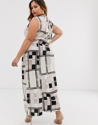 ASOS DESIGN Curve sleeveless maxi dress in mono check print