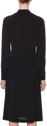 Tomas Maier Long-Sleeve Button-Front Silk Midi Shirtdress