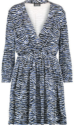 Just Cavalli Pleated Zebra-Print Stretch-Jersey Mini Dress