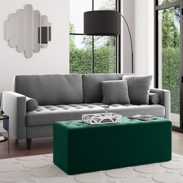 Dunelm Oswald Velvet Buttoned Ottoman Bench Green ShopStyle