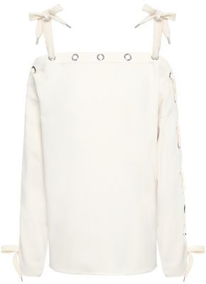 Philosophy di Lorenzo Serafini Cold-shoulder Embellished Two-tone French Cotton-terry Sweatshirt