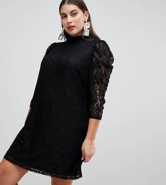 ASOS Curve CURVE Lace Mini Dress With Puff Sleeves