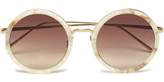 Thumbnail for your product : Linda Farrow Round-Frame Marbled Acetate Sunglasses
