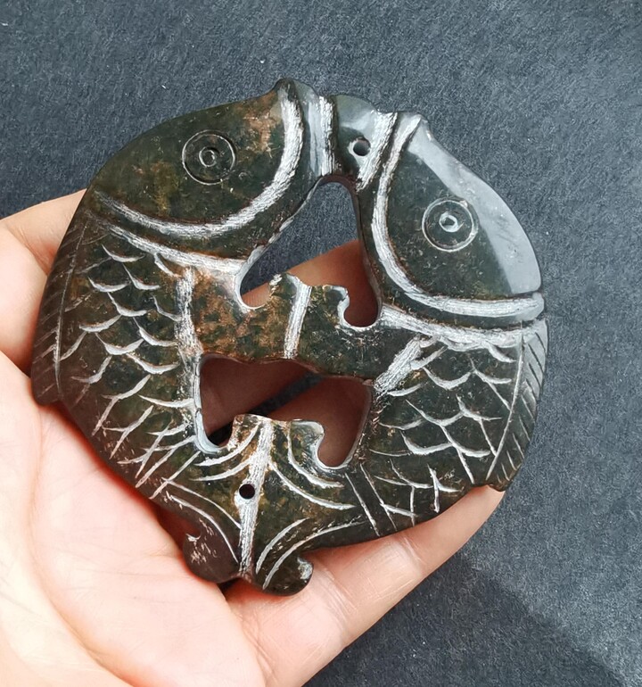 Etsy Large Two Fish Carving Natural Black Brown Jade Jasper Stone Pendant, Gemstone Bead, Good Lucky Amulet For Making Handmade Necklace Jewelry