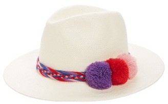 Sole Society Women's Pompom Straw Panama Hat - White
