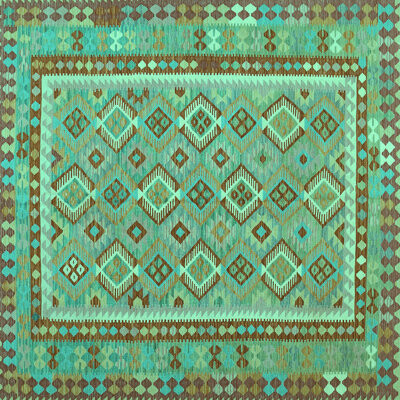 Foundry Select Southwestern Machine Woven Square 4' x 4' Wool/Polyester Area Rug in Turquoise Blue/Brown