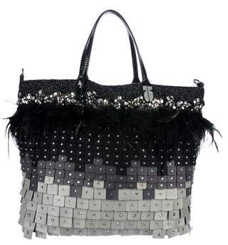 Valentino Feather-Trimmed Embellished Tote