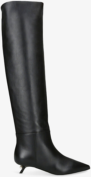 Alevi Milano Womens Black Debby 35 Leather Kitten-Heel Knee-High Boots Eur 41 / 8 Uk Women