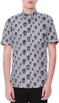 Thumbnail for your product : Alexander McQueen Skull-Print Striped Short-Sleeve Shirt, Black/White