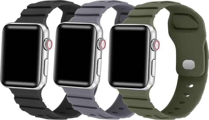 The Posh Tech Ridge Silicone 3 Pack Band Bundle for Apple Watch Size 38mm/40mm/41mm