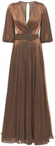 Thumbnail for your product : Costarellos Belted Lurex Georgette Draped Gown