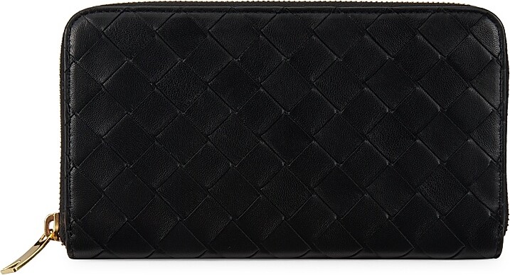 Bottega Veneta Women's Intrecciato Leather Zip-Around Wallet - Black