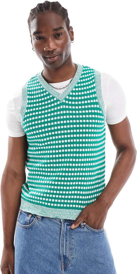 ASOS DESIGN knitted tank with contrast texture stitch in green
