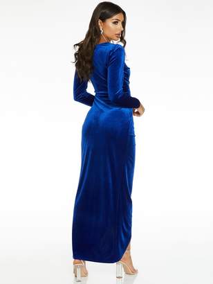 Quiz Wrap Long Sleeve Maxi Dress - Blue