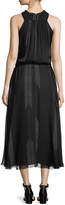 Thumbnail for your product : Halston High-Neck Ruched Silk Midi Dress
