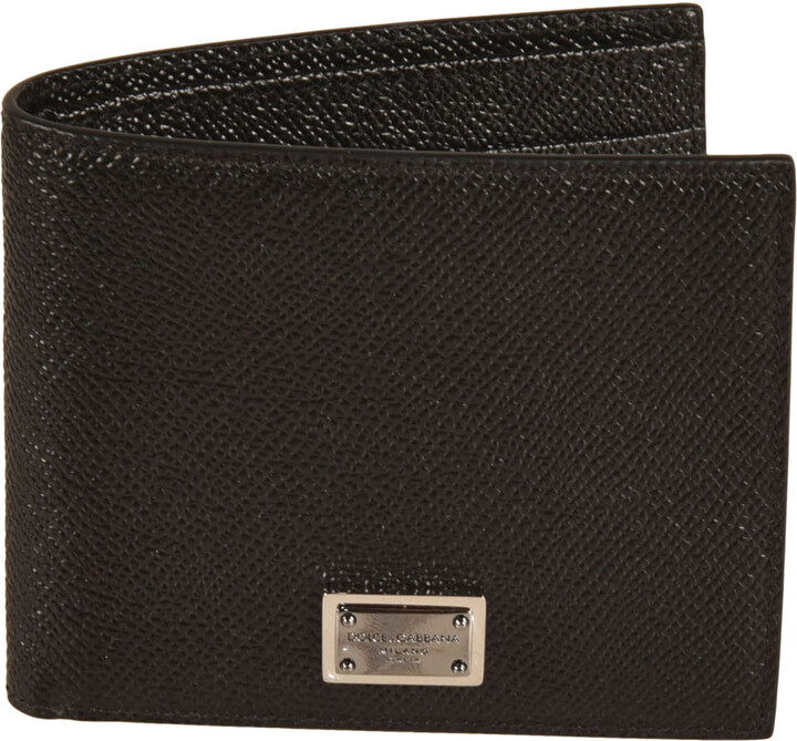 Dolce & Gabbana Metal Logo Plaque Grained Leather Wallet
